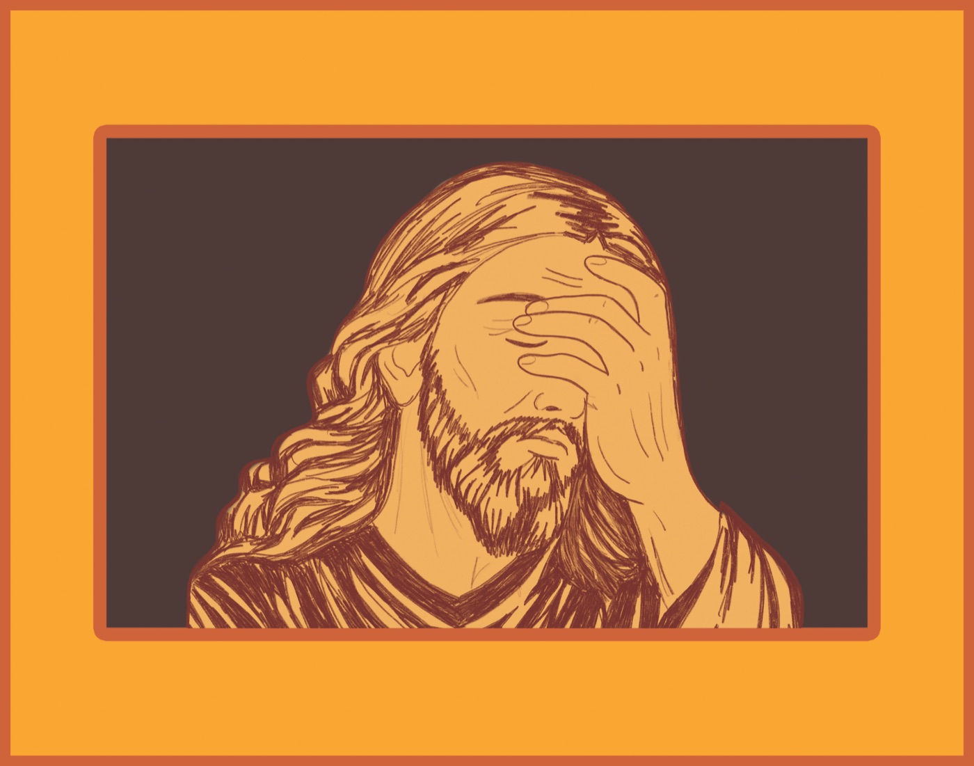 Illustration of Jesus with his face in his hand